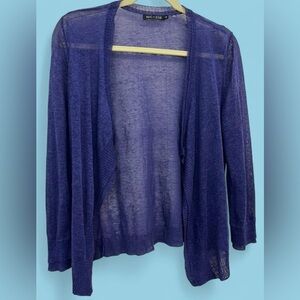Nic + Zoe Sheer Blue Linen Open Front Flowy Cardigan